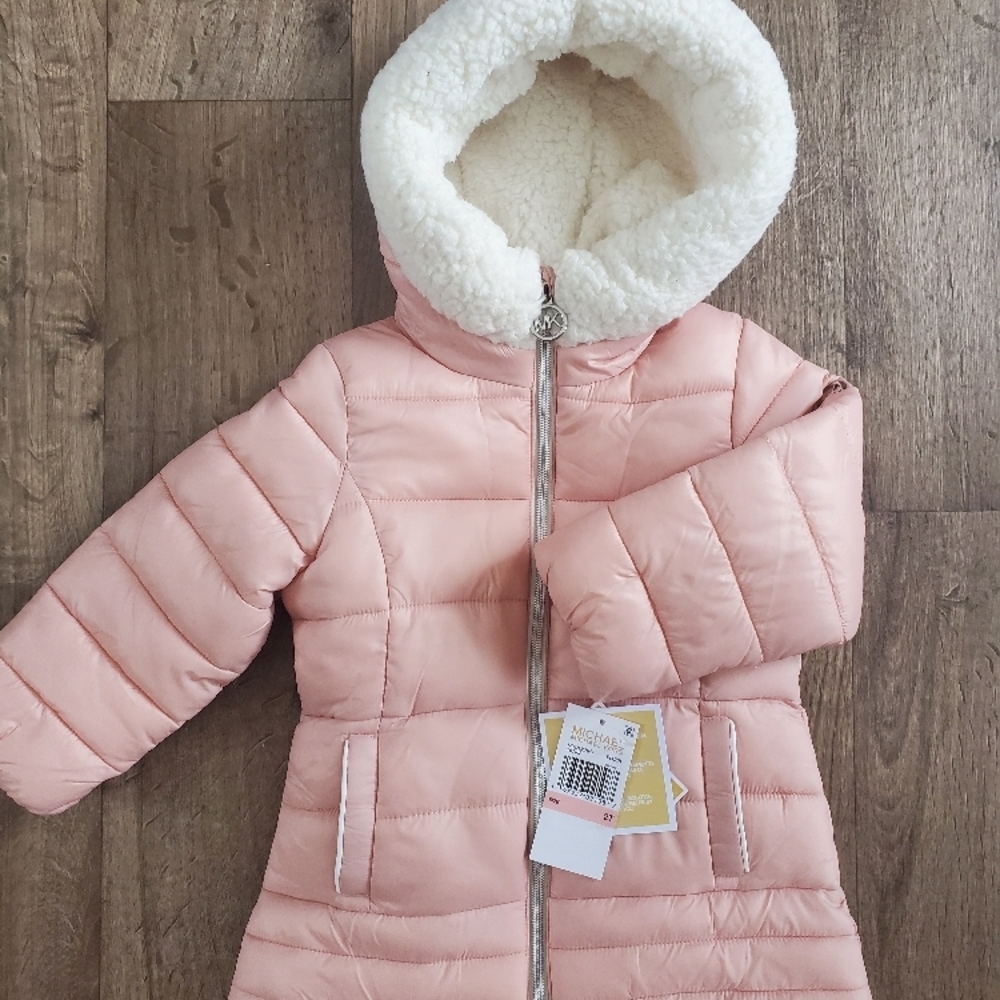 Michael Kors Pink Puffer Jacket with Sherpa Hood
